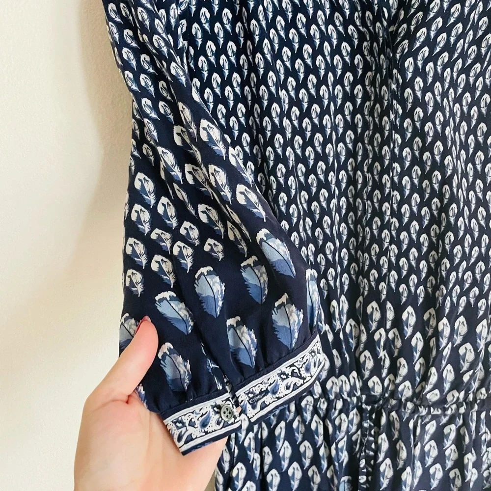 Joie XS Blue White Feather Solstice Boho Silk Romper - Picture 8 of 14